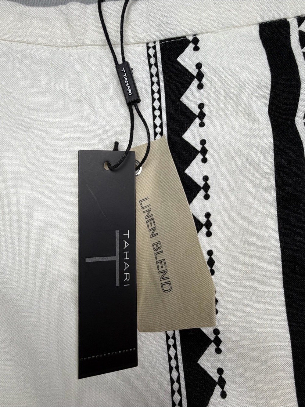 NWT Tahari White Black Geo Pattern Linen Blend Midi Maxi Skirt Size Medium - Picture 3 of 15